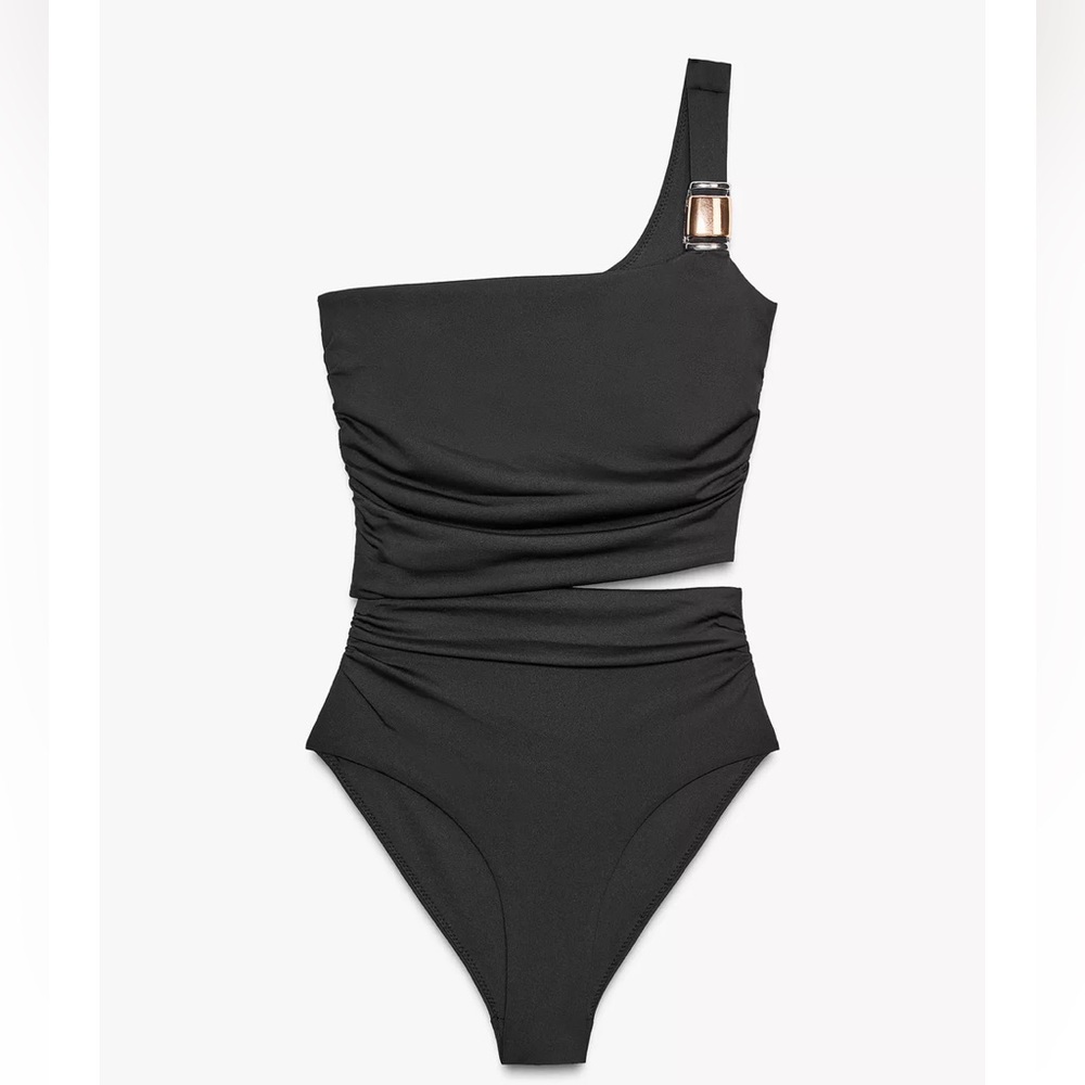 Zara NWT asymmetric cut out swimsuit black 0167/211
